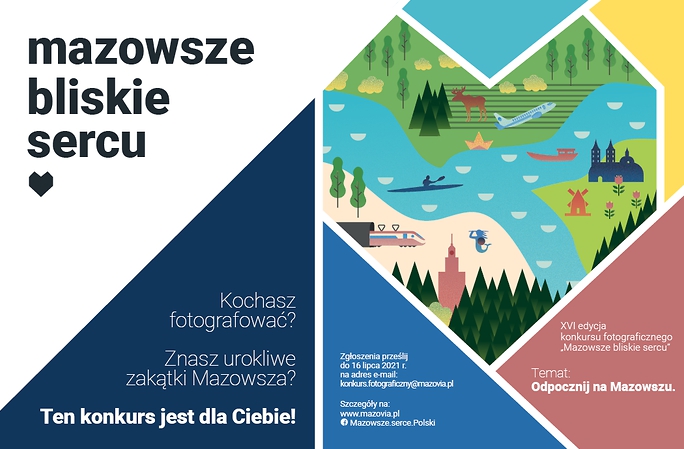 Plakat: Mazowsze bliskie sercu z informacją o konkursie i zgłoszeniac