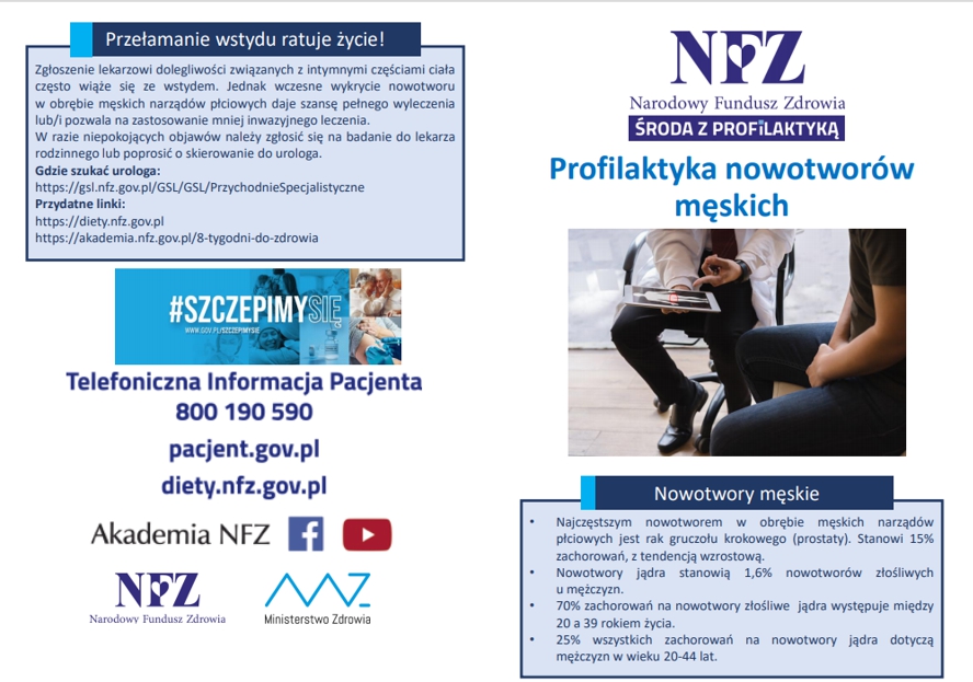 Ulotka informacyjna - profilaktyka nowotworów męskich