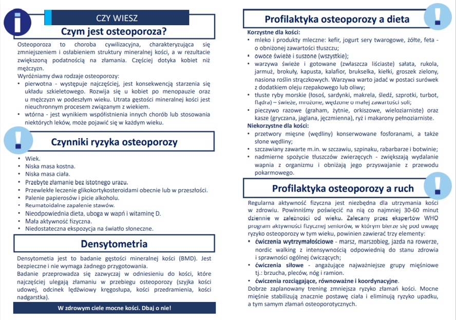 Ulotka informacyjna - profilaktyka osteoporozy