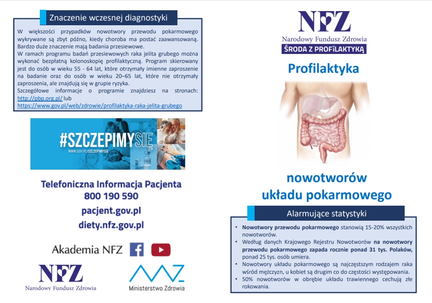 Ulotka informacyjna - profilaktyka nowotworów układu pokarmowego 