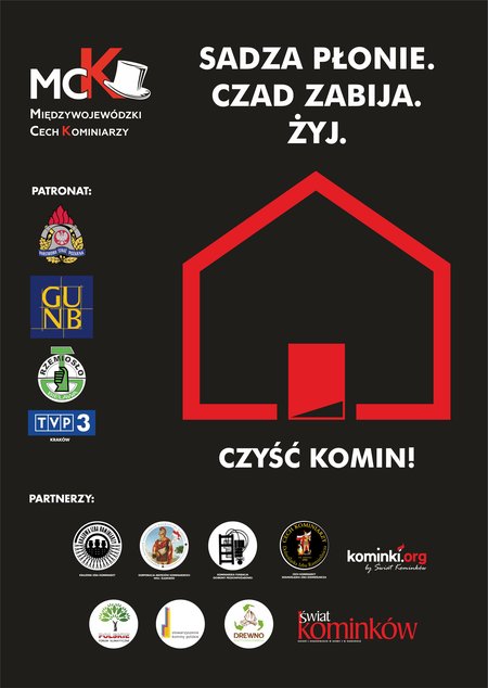 Plakat informacyjny: Sadza płonie. Czad zabija. Żyj.