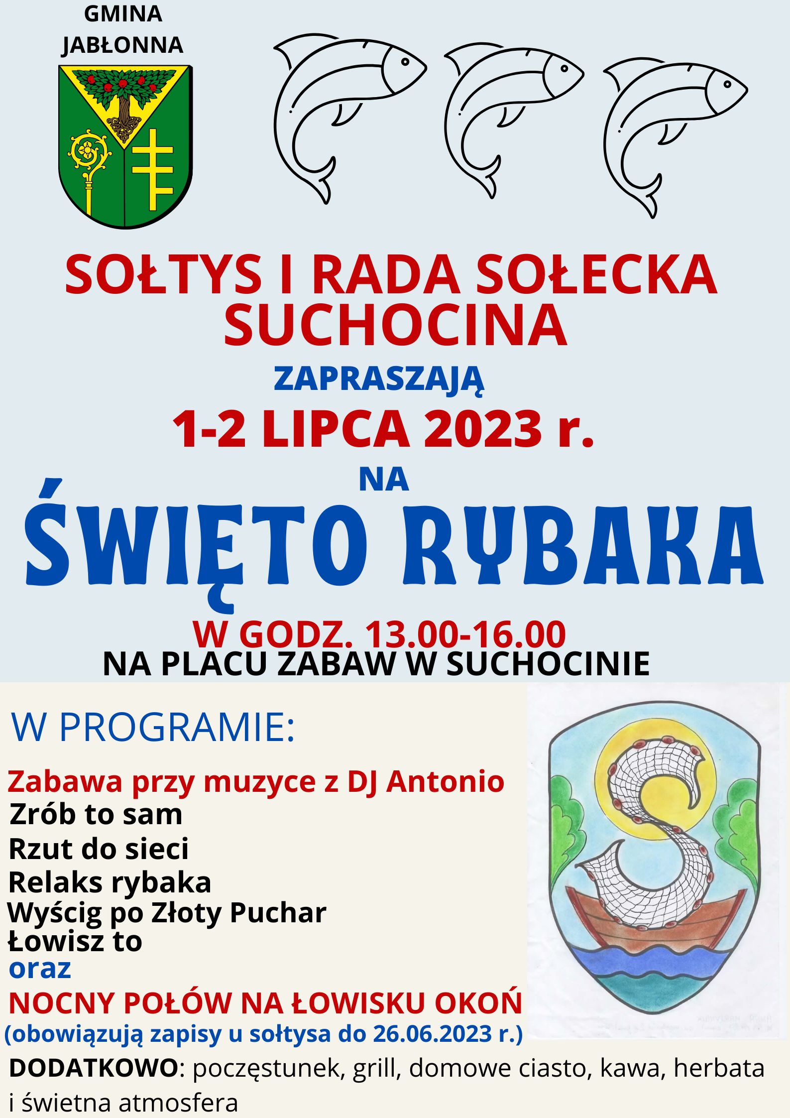 Plakat informujący o Święcie Rybaka w Suchocinie