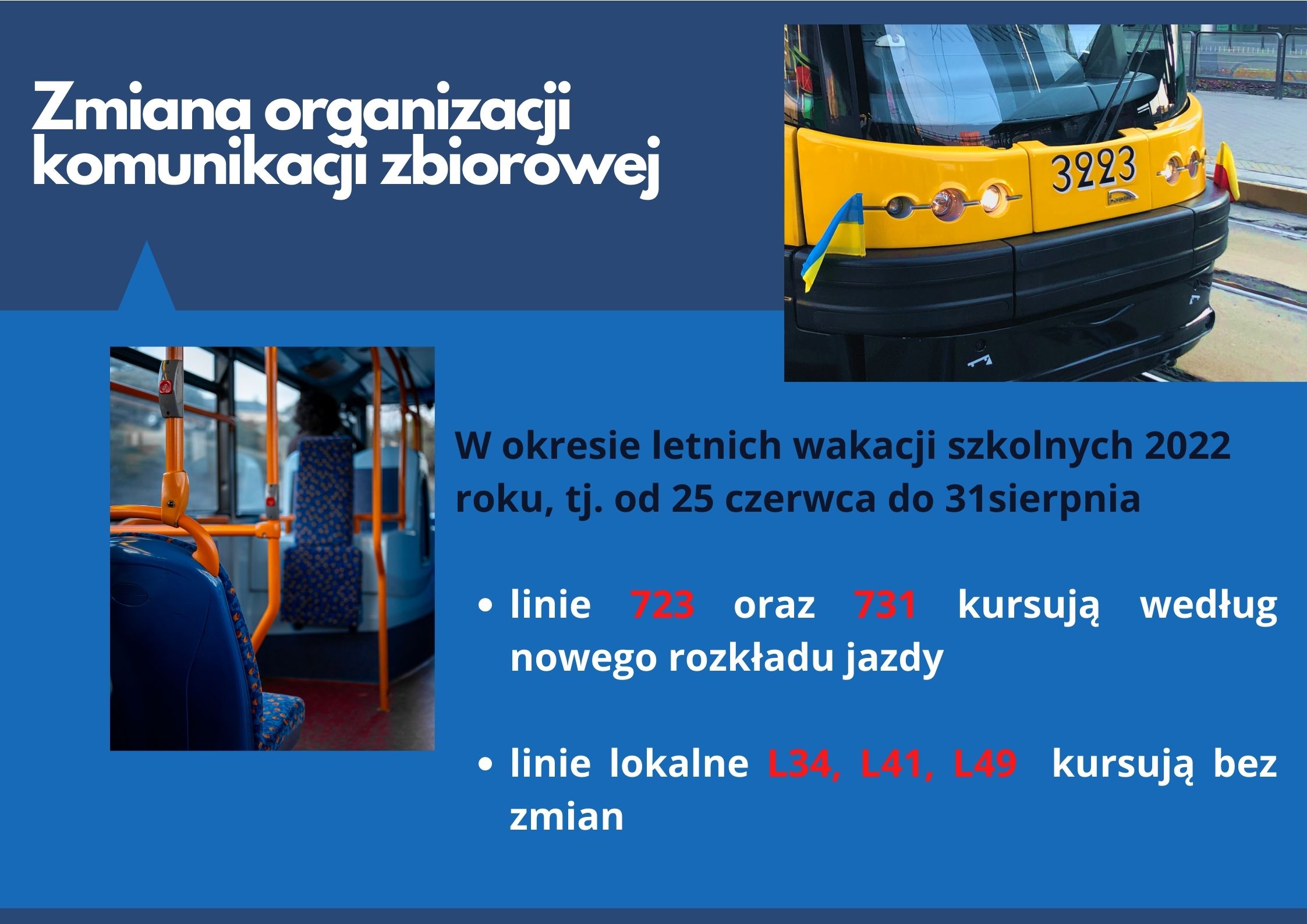 Infografika - organizacja komunikacji zbiorowej w okresie wakacyjnym